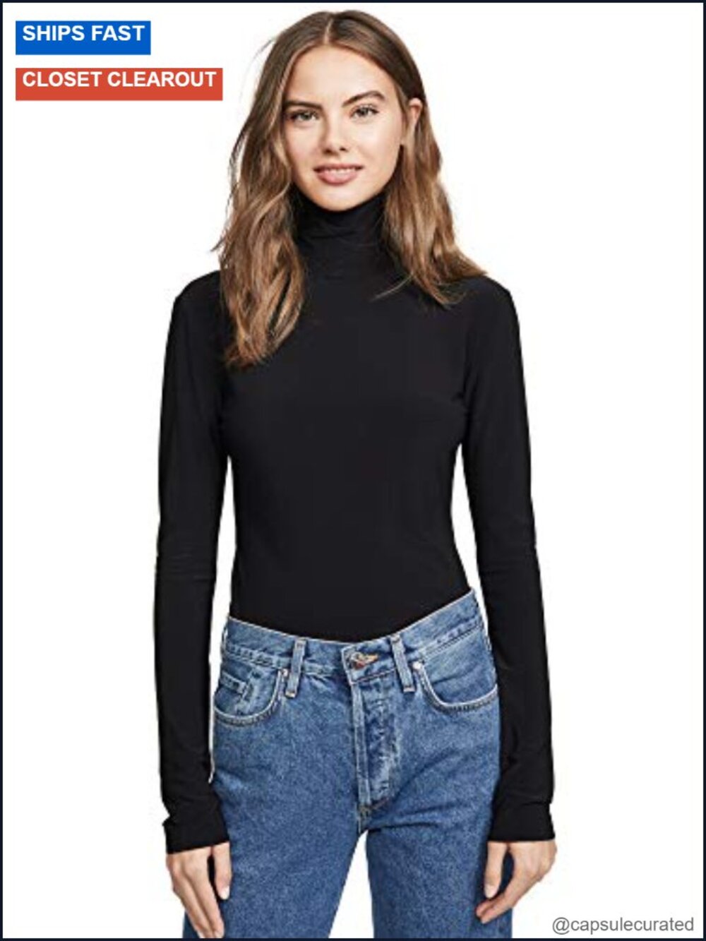 Slim Fit Long Sleeve Turtle Top with Thumbholes Matte Stretch Jersey